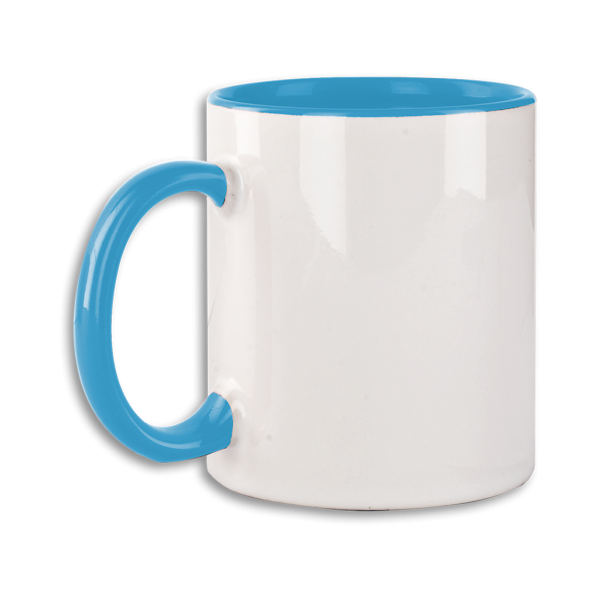 Tasse mit hellblauem Henkel ab 72 Stk.