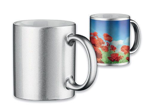 72 x Premium Keramik Tasse - Silber - mit Wunschmotiv / Logo - 4 farbig